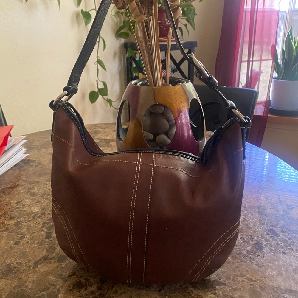 Brown leather Coach Hobo bag.